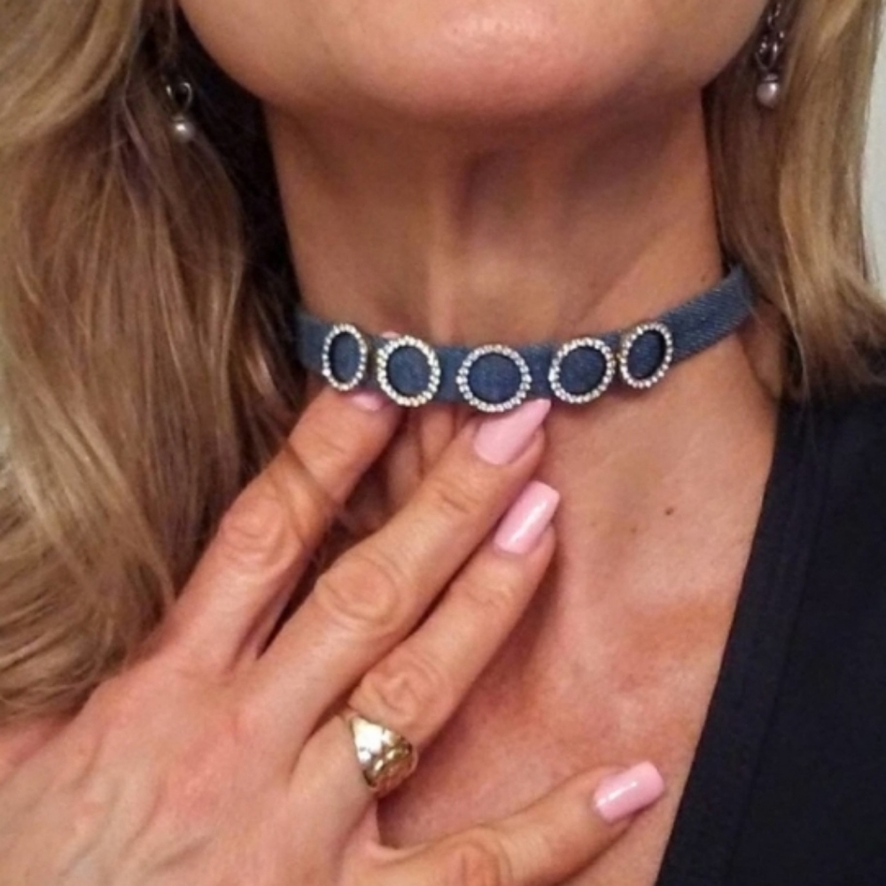 Infinity Diamond Circles BLUE DENIM Choker SIMULATED DIAMOND Necklace Luxury NEW